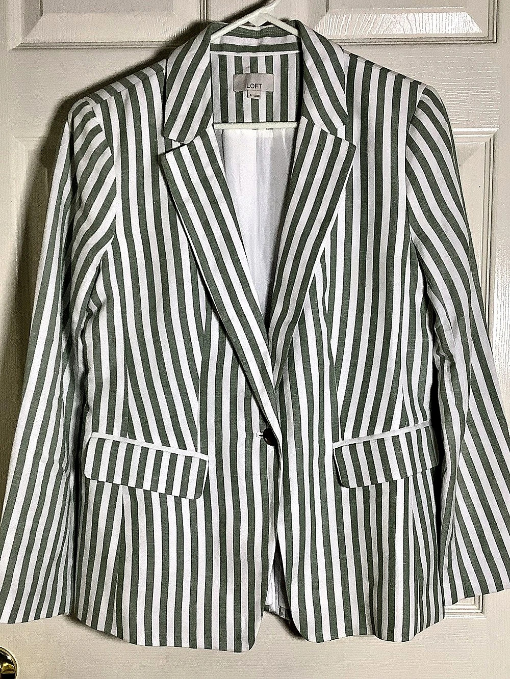 LOFT Striped Linen Blend Blazer Green & White Size 6